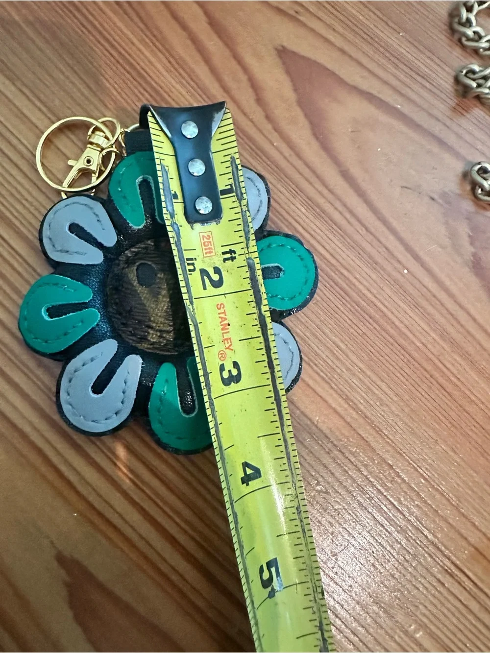 Upcycled LV Leather Flower Bag Charm in Green, Gray & Black